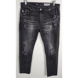AG Adriano Goldschmied Mens Sz. 32 The Tellis Modern Slim Black Distressed Jeans